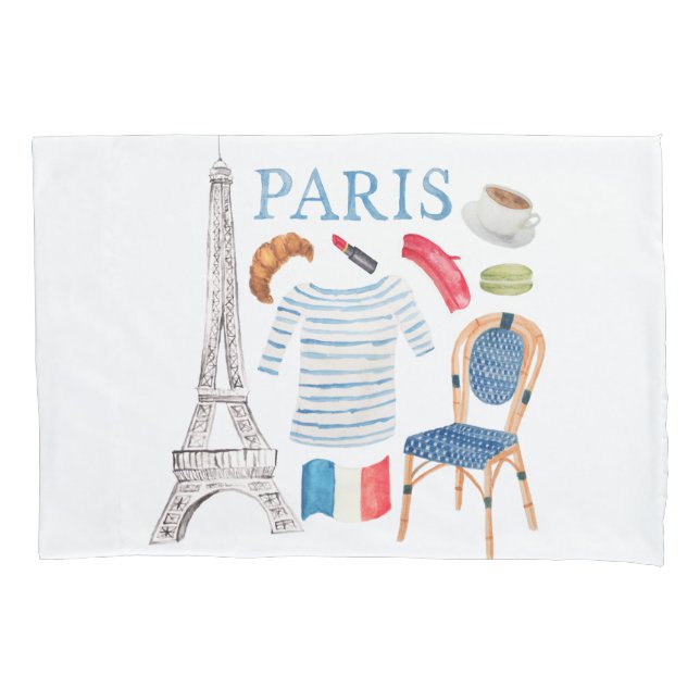 Pillowcase de doodles de aquarela francesa em Pari (Frente)