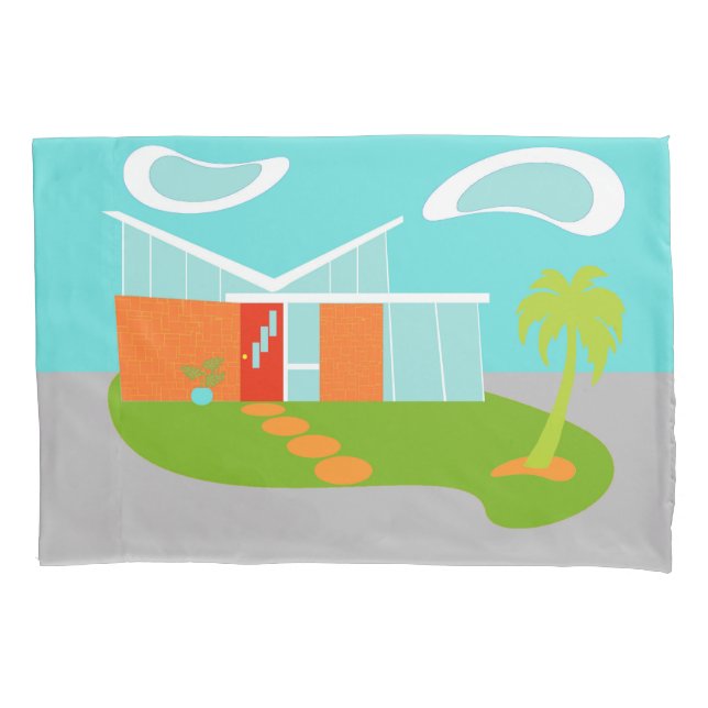 Pillowcase de Meio século Modern Cartoon House (Frente)