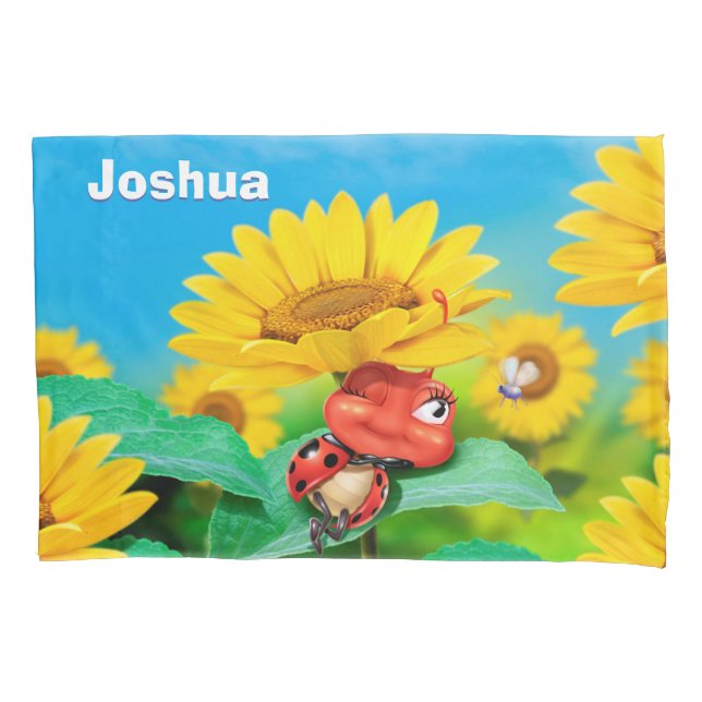 Pillowcase Ladybug e Girassóis personalizados (Frente)