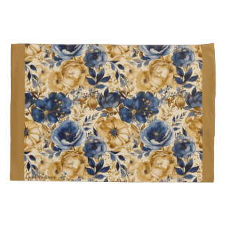 Pillowcase padrão Dourado e bronzeado azul