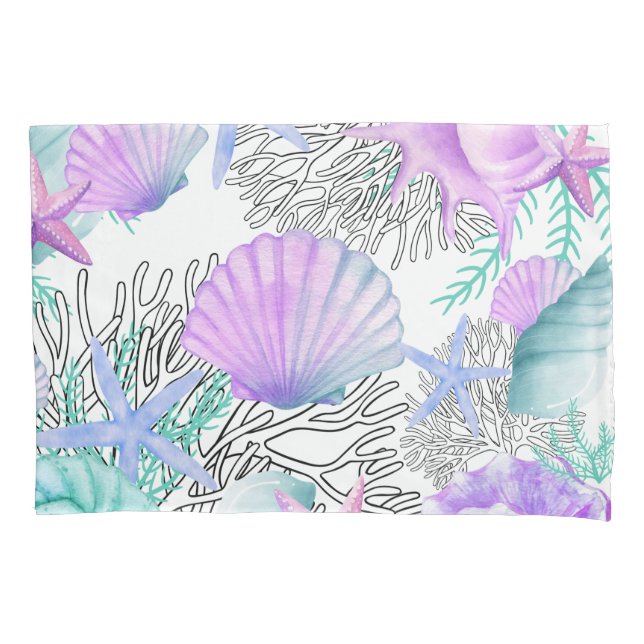 Pillowcase Seashell Starfish Pia-Rosa Púrpura (Frente)