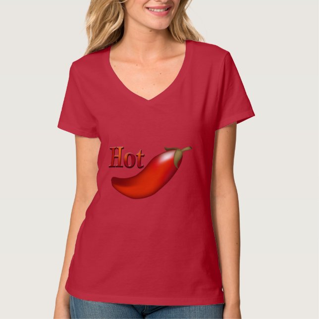 Pimenta-Quente-Pimenta-Quente Senhoras Camiseta Ve (Frente)
