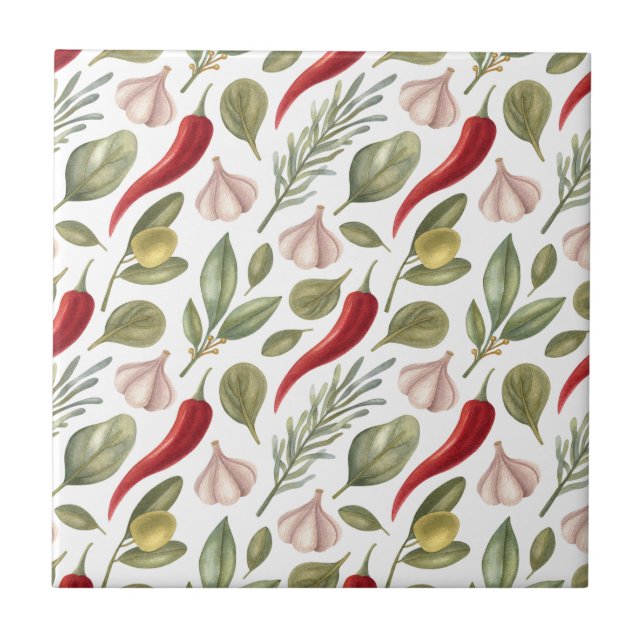 Pimentos, alho, azeitonas e plantas (Frente)