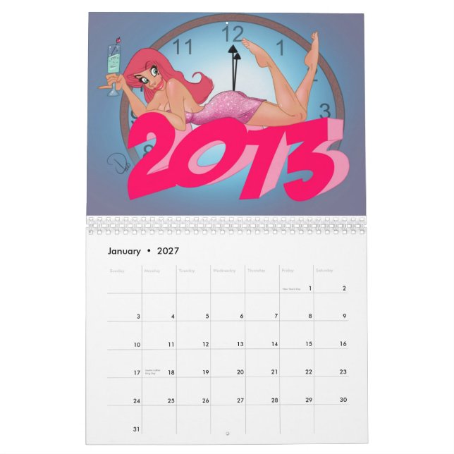 Pin da cereja acima do calendário 2013 (Jan 2027)