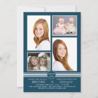 Pin Stripe Quatro Foto Blue Graduation Convite