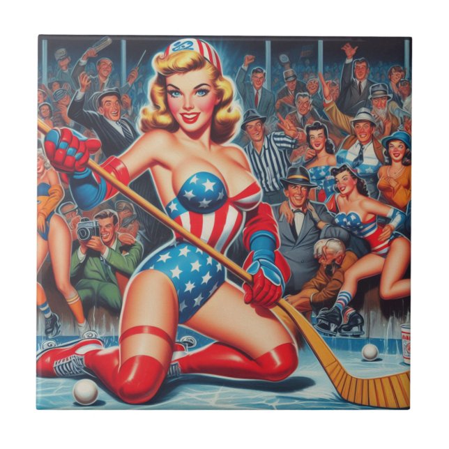 Pin-up de Hóquei Retro (Frente)