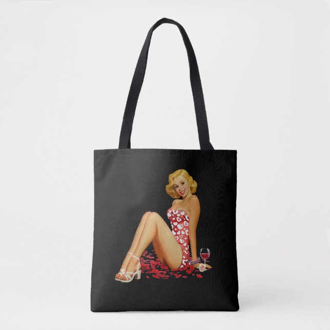 'Pin Up Girl' fofa, sexy, Black Tote Bag (Frente)