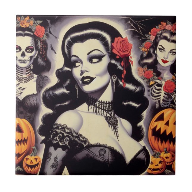 Pin-up Gótica de Halloween Retrô (Frente)