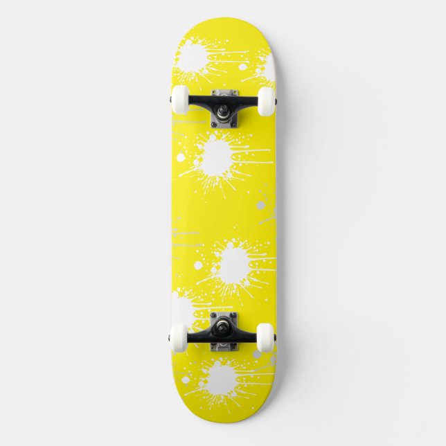 Pincel branco amarelo Abstrato skateboard (Frente)