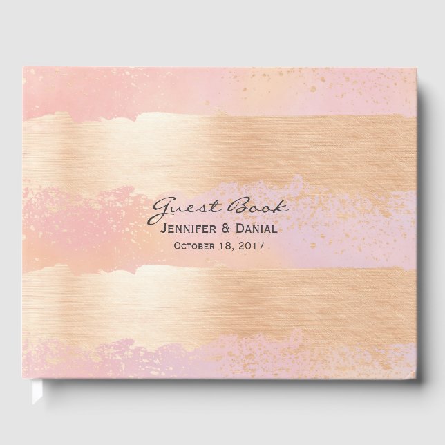 Pincel rosa e Dourado pincelada Livro de Convidado (Frente)