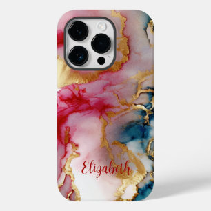 Pincelada de Água Monograma Rosa Azul Dourado