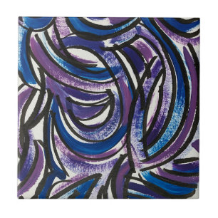 Pinceladas Roxas Azuis-Pintado à Mão Abstrato