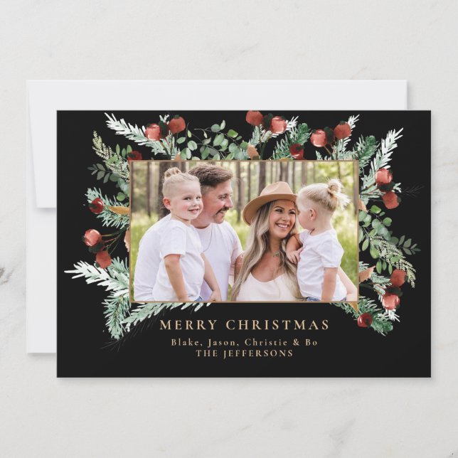 Pine Boughs & Berries Foto do Natal Negro (Frente)
