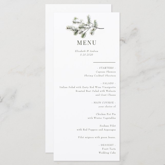 Pine Branch | Floresta de inverno | Menu Casamento (Frente/Verso)