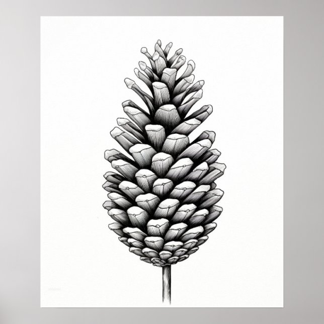 Pine Cone - impressão de linha de desenho preto mi (Frente)