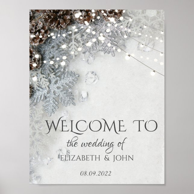 Pine Cone, Poster de Casamento com Flocos de Neve (Frente)