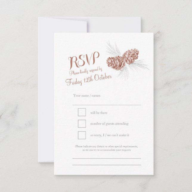 Pine cones de casamento marrom RSVP (Frente)