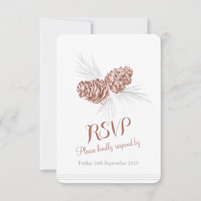 Pine cones de casamento marrom RSVP (Frente)