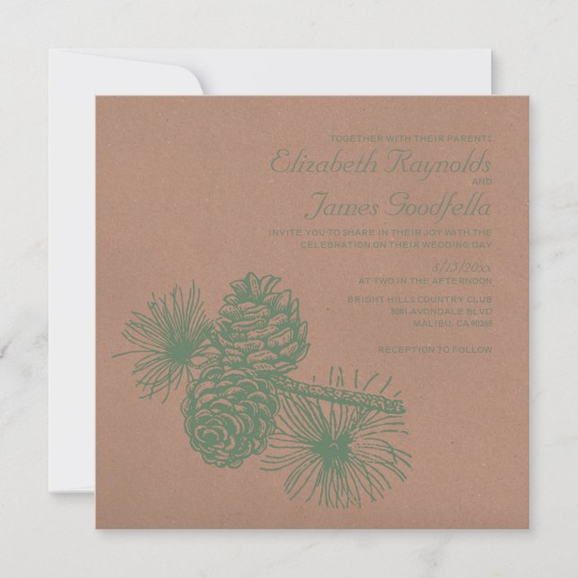 Pine Rustic Cones Convites De Casamento (Frente)
