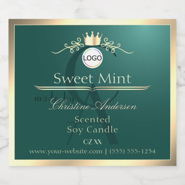 Pine Teal Product Label Gold Frame Logo Monogram (Rótulo Único)
