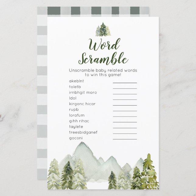 Pine Tree aventure Woodland Word Scramble (Frente/Verso)