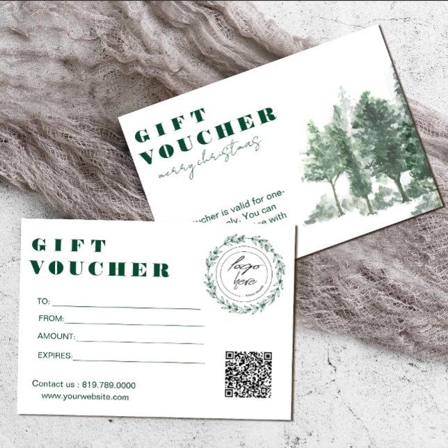 Pine Tree Forest Rustic Adicionar Certificado de O (Pine Tree Forest Rustic Add Logo Gift Certificate #pinetrees #zazzlemade #christmas #vouchercard)