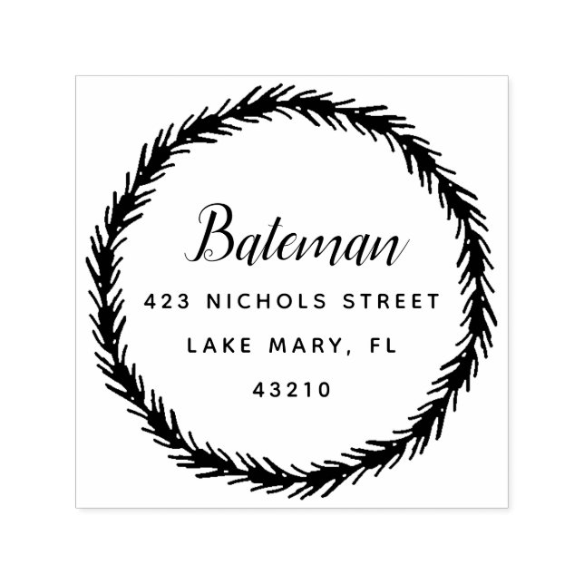 Pine Wreath | Carimbo de Autodigitação do Endereço (Design)