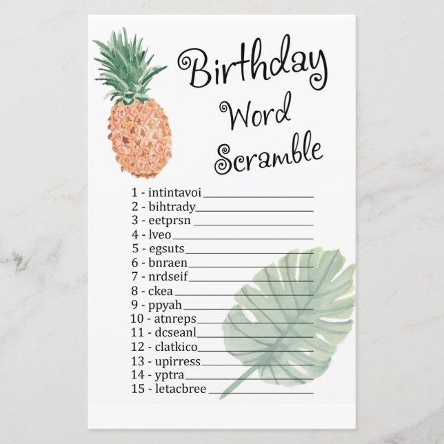 Pineapple BIRTHDAY WORD SCRAMBLE Game (Frente)
