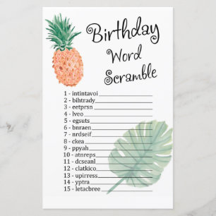 Pineapple BIRTHDAY WORD SCRAMBLE Game