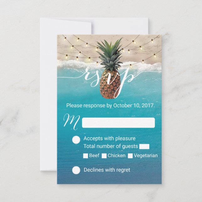 Pineapple Hawaiian Tropical Beach Weding RSVP (Frente)