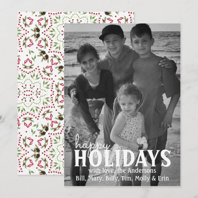 Pinecone Holly Cartões de foto de Natal 1 Foto (Frente/Verso)