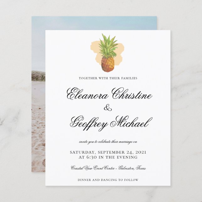 Pinemelose Tropical Pineapple Foto Weddin (Frente/Verso)