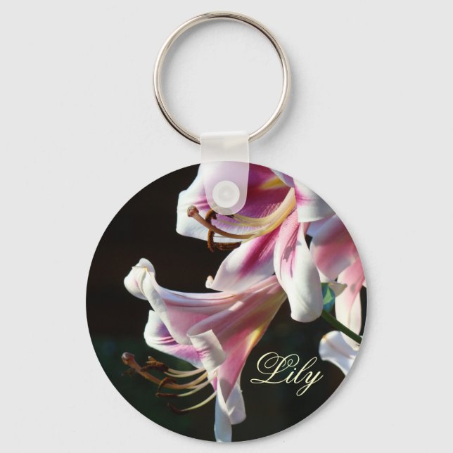 Pingente de chaveiro Lírio Rosa Branca Flores Jard (Frente)