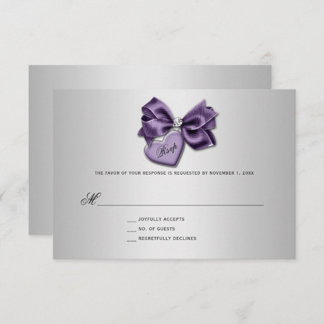 Pingente de Coração com Diamante Prata Roxo RSVP (Frente/Verso)