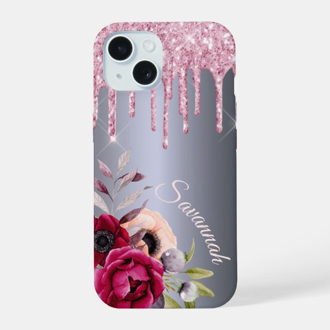 Pingo rosa prateado nome floral script (Verso)