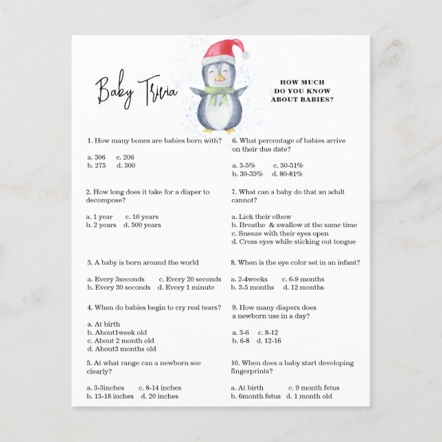 Pinguim - Baby Trivia | Jogo Chá de fraldas (Frente)