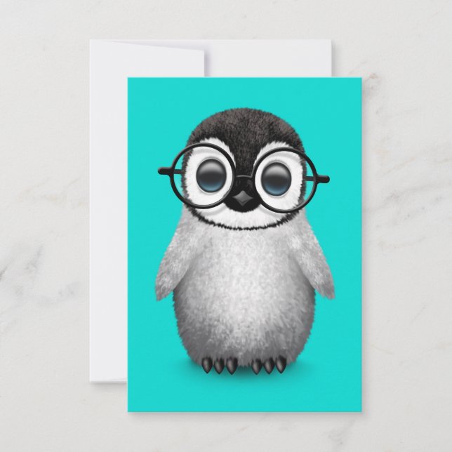 Pinguim-bebê bonito Vestindo óculos em azul (Frente)