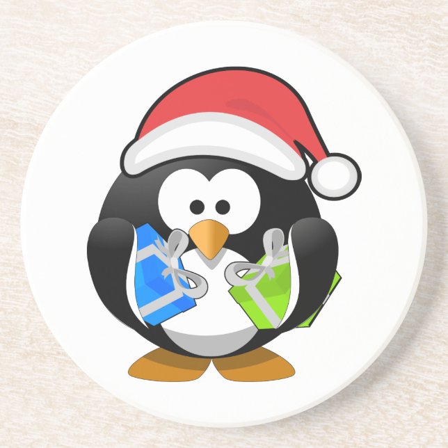Pinguim bonito com Porta copos de Papai Noel (Frente)