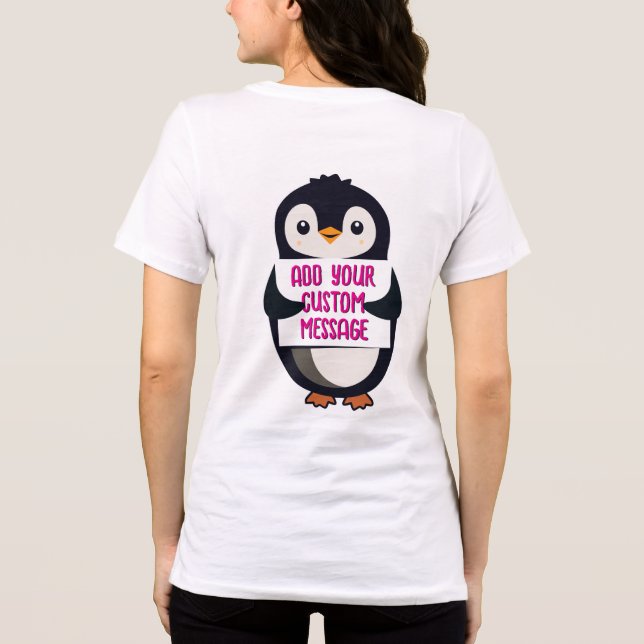 Pinguim brincalhão com um sinal para sua mensagem (Verso)