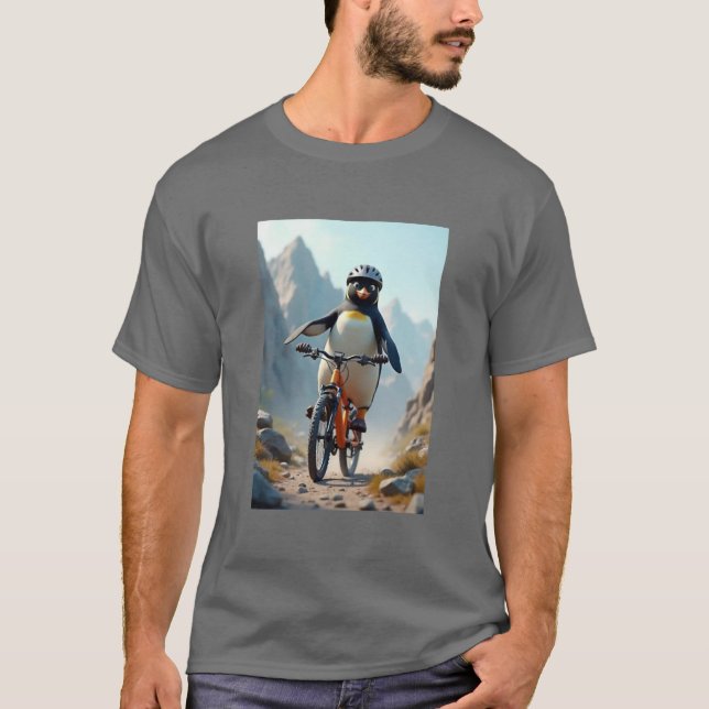 Pinguim cavalgando uma camiseta de bicicleta (Frente)