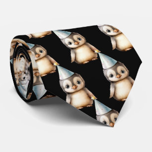 Pinguim com Gravata de Laço de Chapéu de Aniversár
