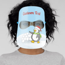 Pinguim de Natal com bolas de neve acenando