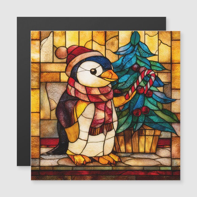 Pinguim de Natal em Vidro Pintado (Frente/Verso)