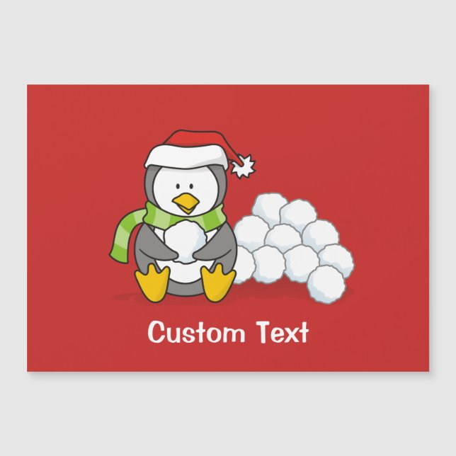 Pinguim de Natal sentado com bolas de neve (Frente)