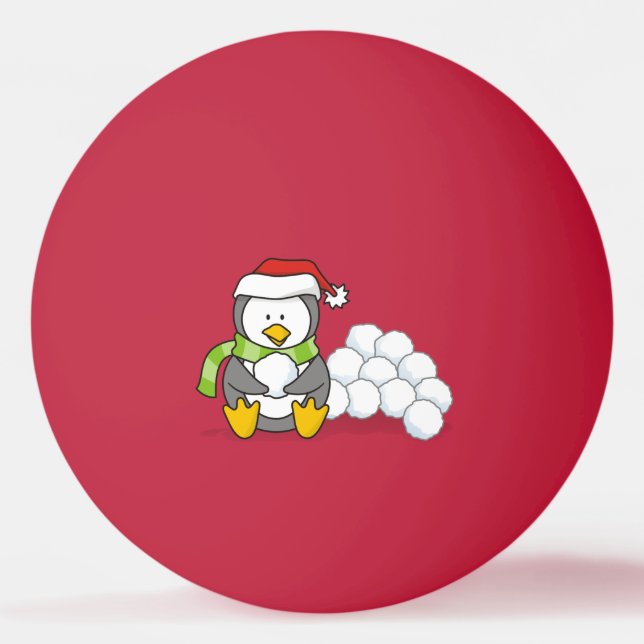 Pinguim de Natal sentado com bolas de neve (Frente)