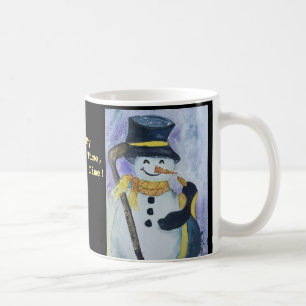 Pinguim e boneco de neve com a caneca da vara de