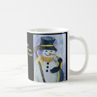 Pinguim e boneco de neve com a caneca da vara de