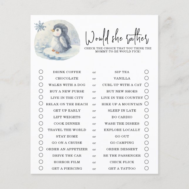 Pinguim - Ela poderia preferencialmente - jogo de  (Frente)