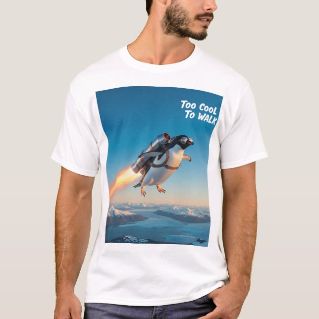 Pinguim engraçado com uma camiseta Jetpack (Frente)