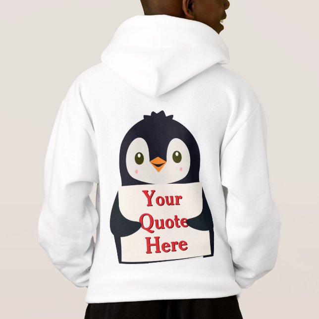 Pinguim feliz segurando um sinal para personalizar (Verso)